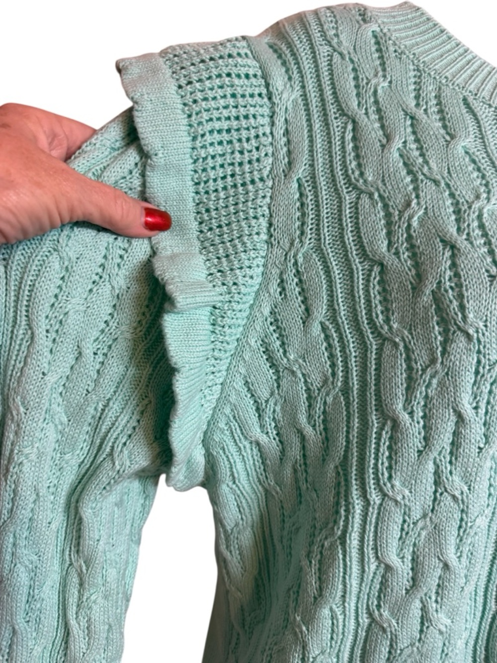 NWT Mint Cable Knit Ruffle-Shoulder Spring Sweater   XLARGE     #10 - Picture 3 of 11